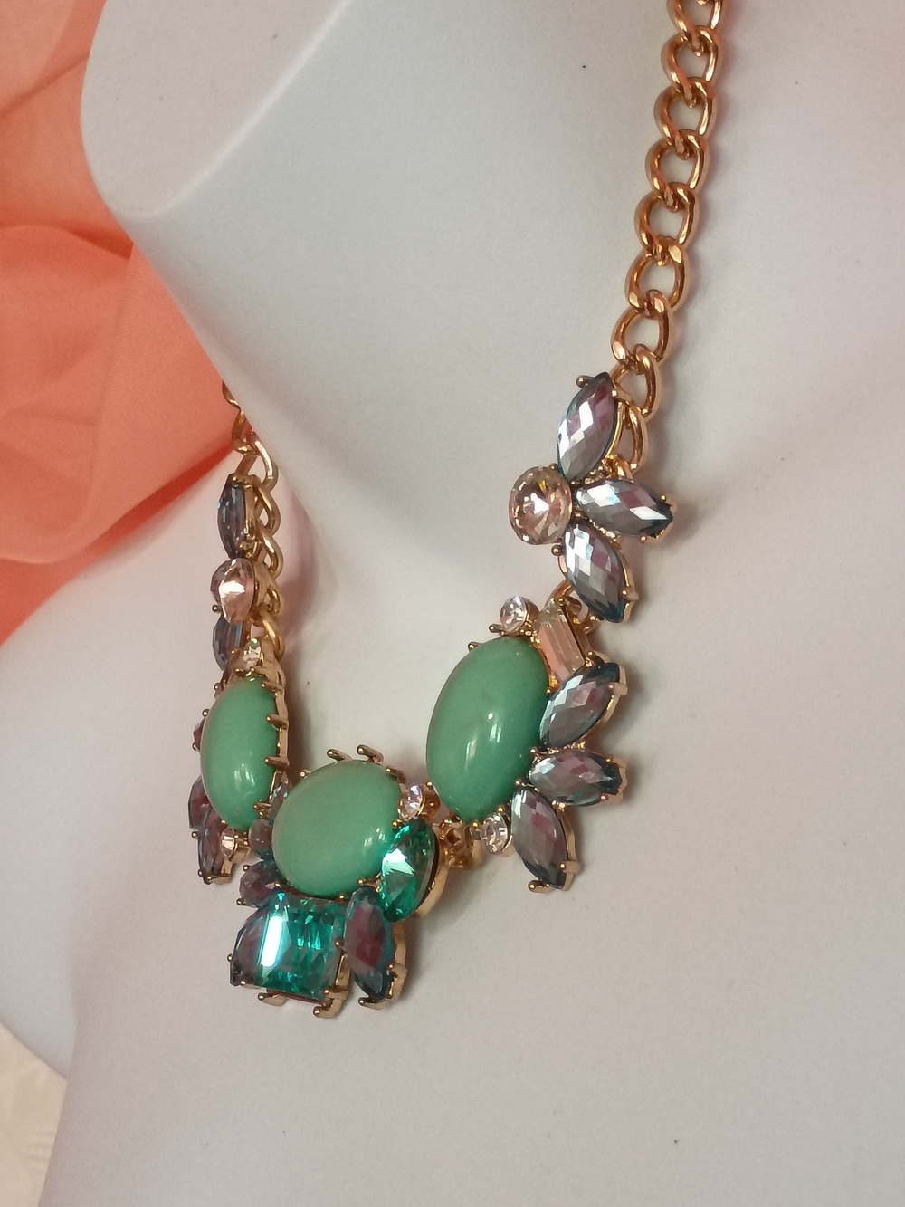 Gold Chain Mint Green Statement Necklace - Picture 5 of 7